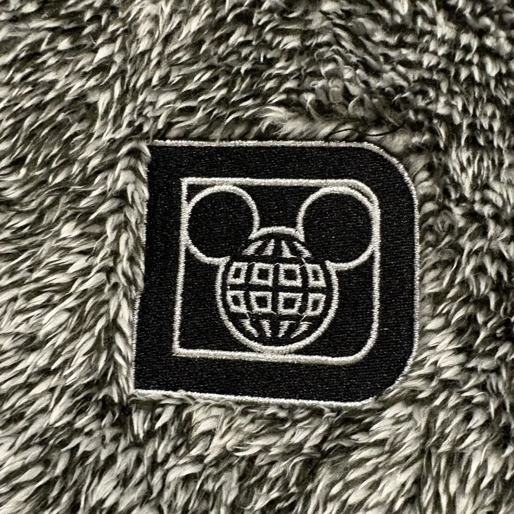 Disney Parks gray sherpa fleece zip-up jacket with a Mickey Mouse icon Plus